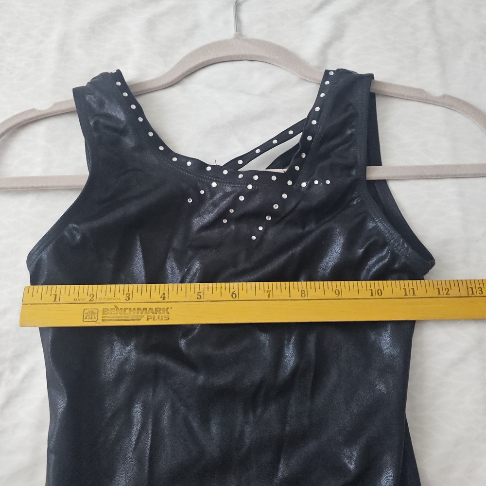 Girls Black Dance Leotard with Rhinestone Accents - Picture 5 of 7